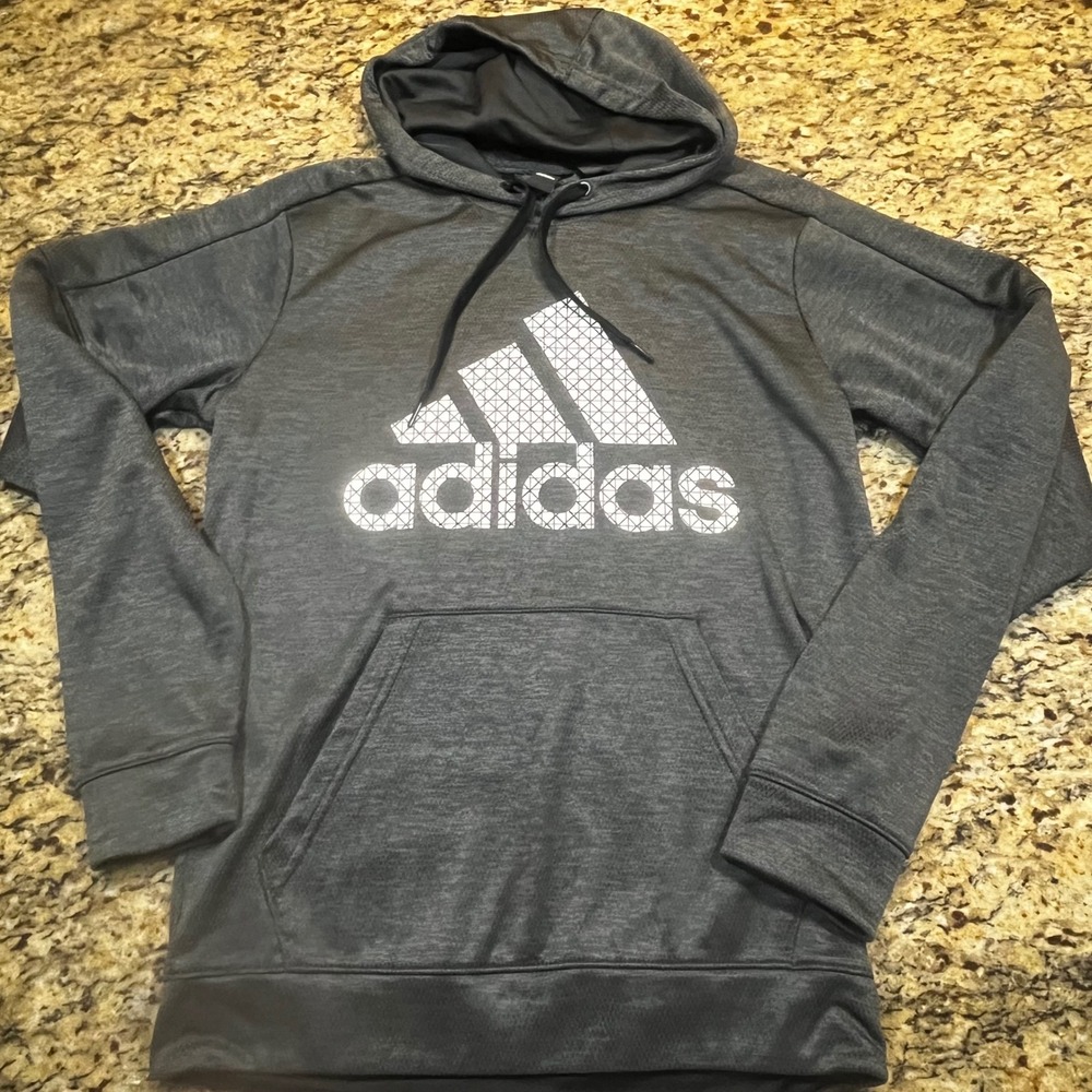 Adidas Mens Hoodie Gray Heathered Performance Pullover Logo Sweatshirt Size‎ M